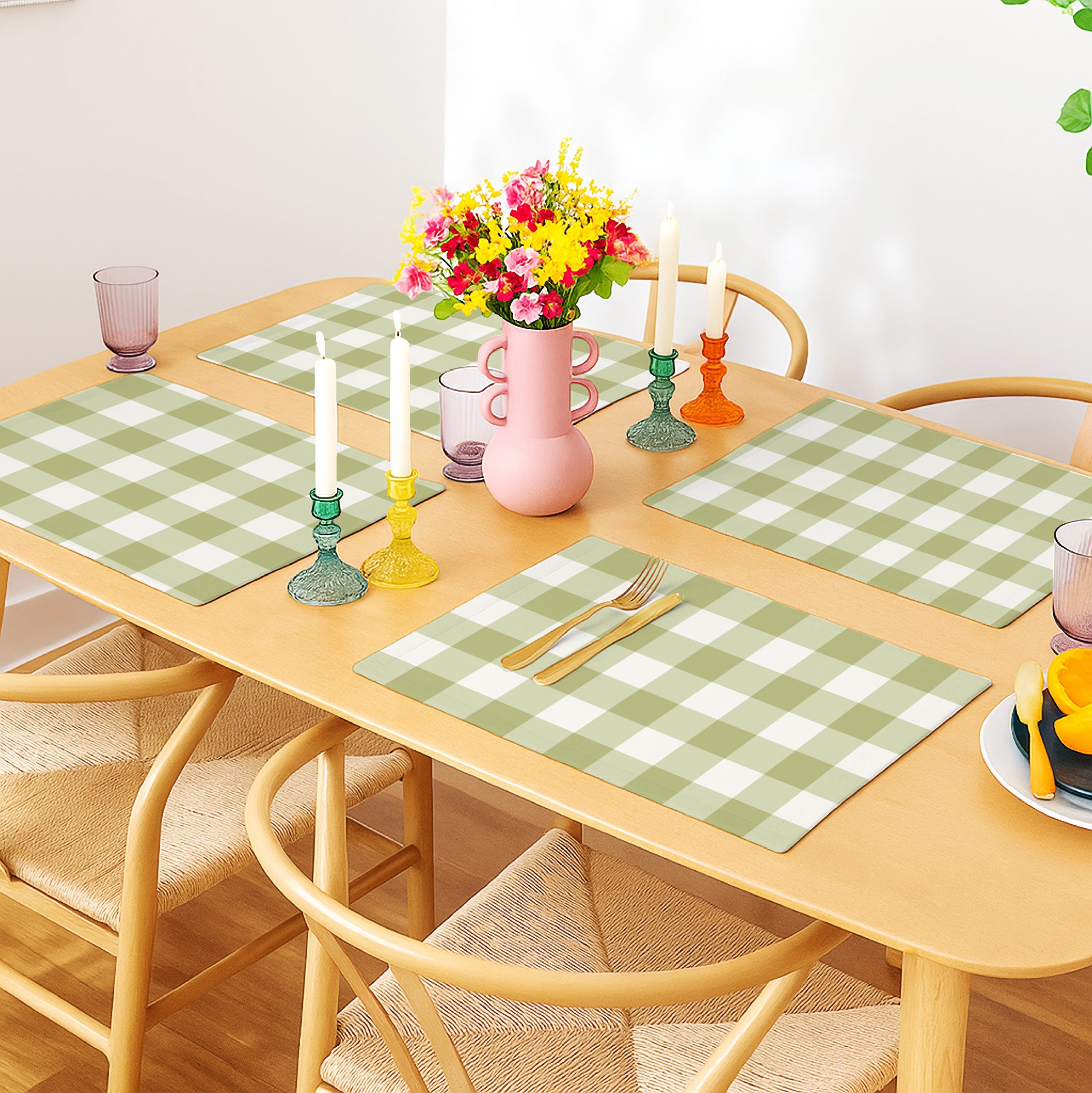 2_3a2272cb-42ed-4b3a-a695-dc705366f28c.jpg SPRING GALLERY OLIVE GREEN BIG CHECK REVERSIBLE PLACEMATS