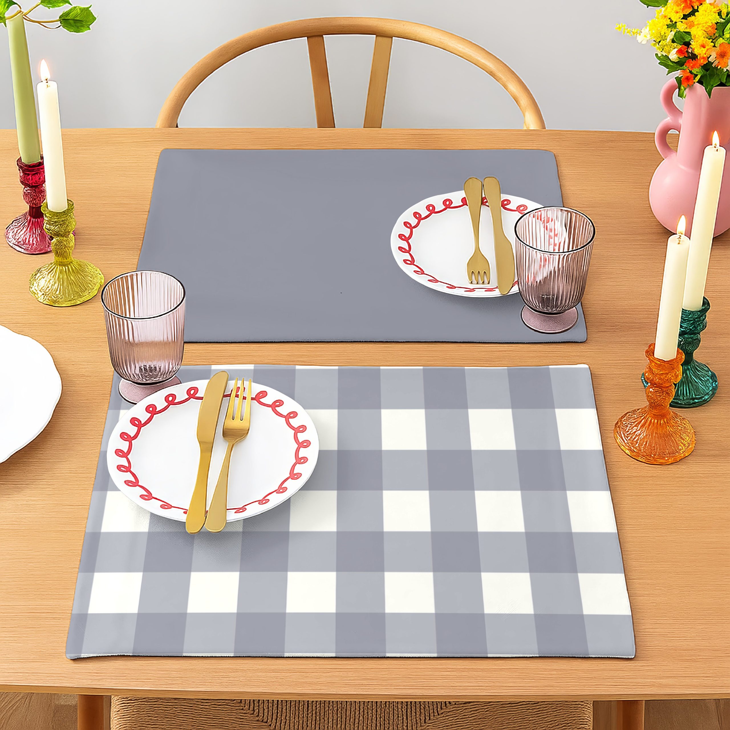 SPRING GALLERY GREY BIG CHECK REVERSIBLE PLACEMATS