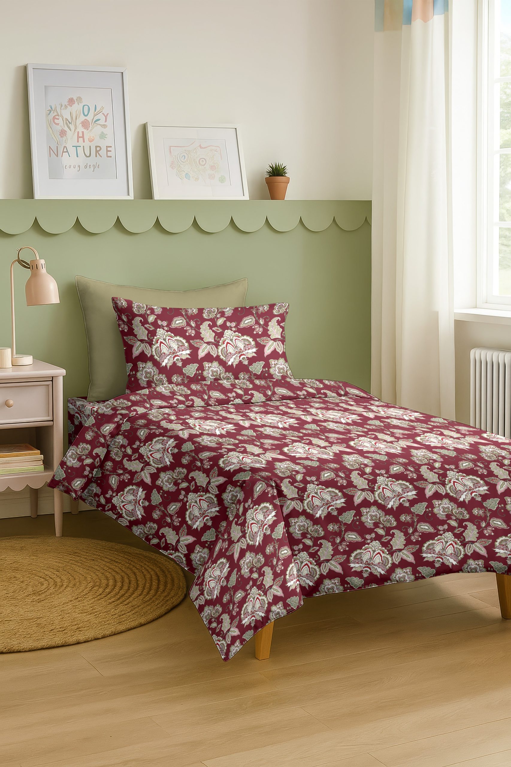 PARIS MAROON BEDSHEET WITH PILLOWCOVER