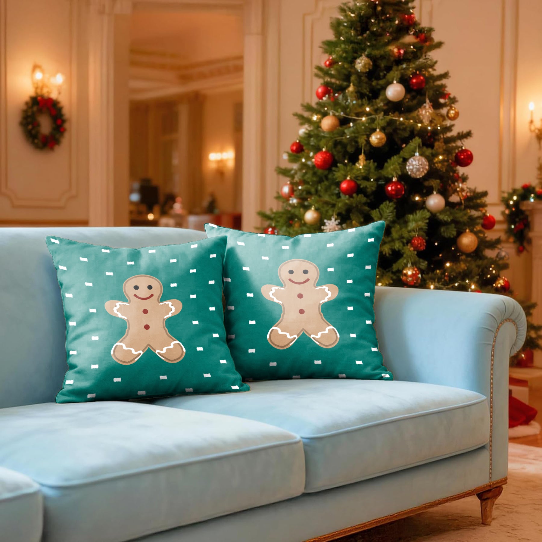 CHRISTMAS GINGERBREAD MAN CUSHION COVER (Pack of 2)