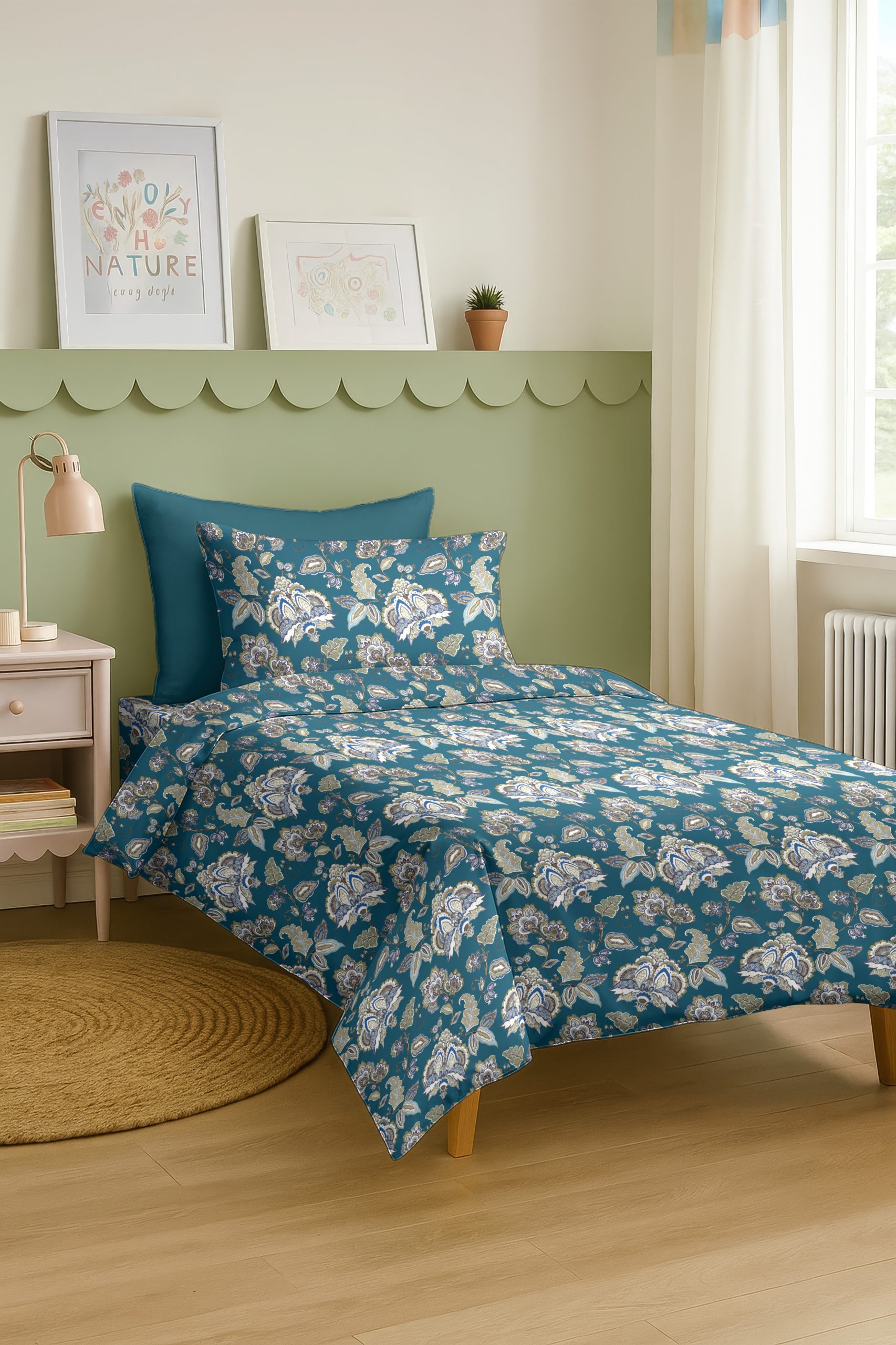 PARIS BLUE BEDSHEET WITH PILLOWCOVER