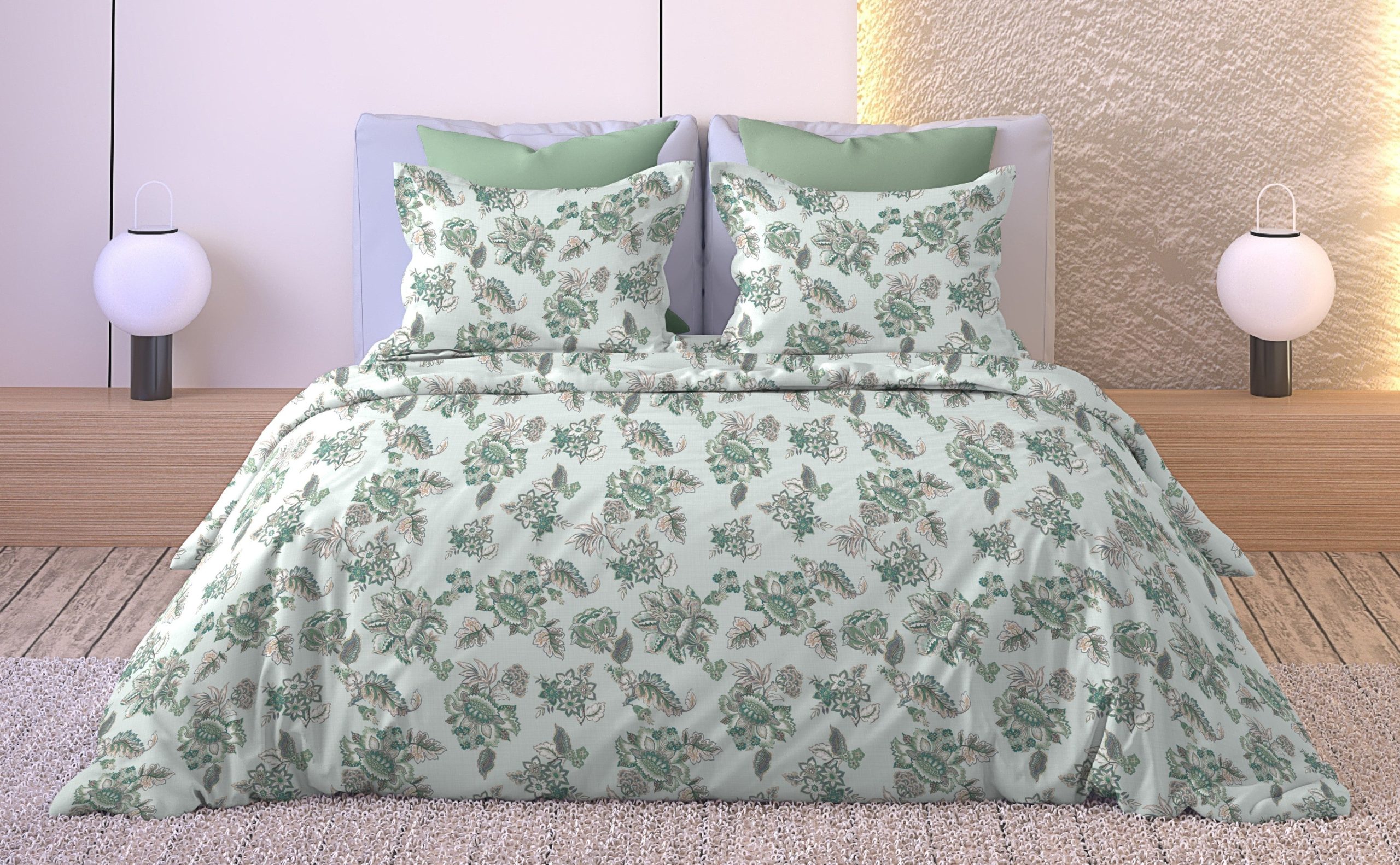 ANZIO LIGHTGREEN BEDSHEET WITH PILLOWCOVER