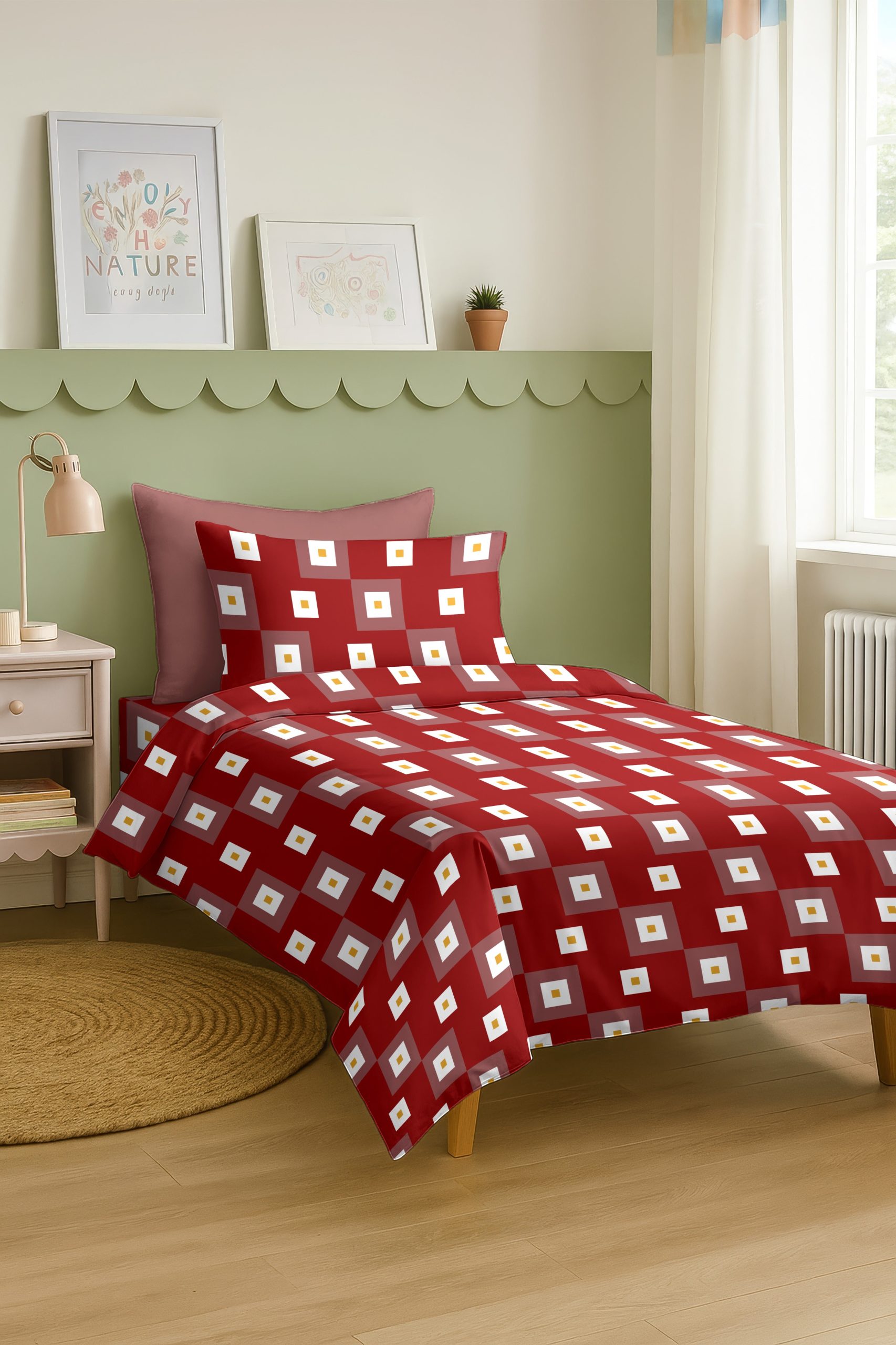 VENICE RED BEDSHEET WITH PILLOWCOVER