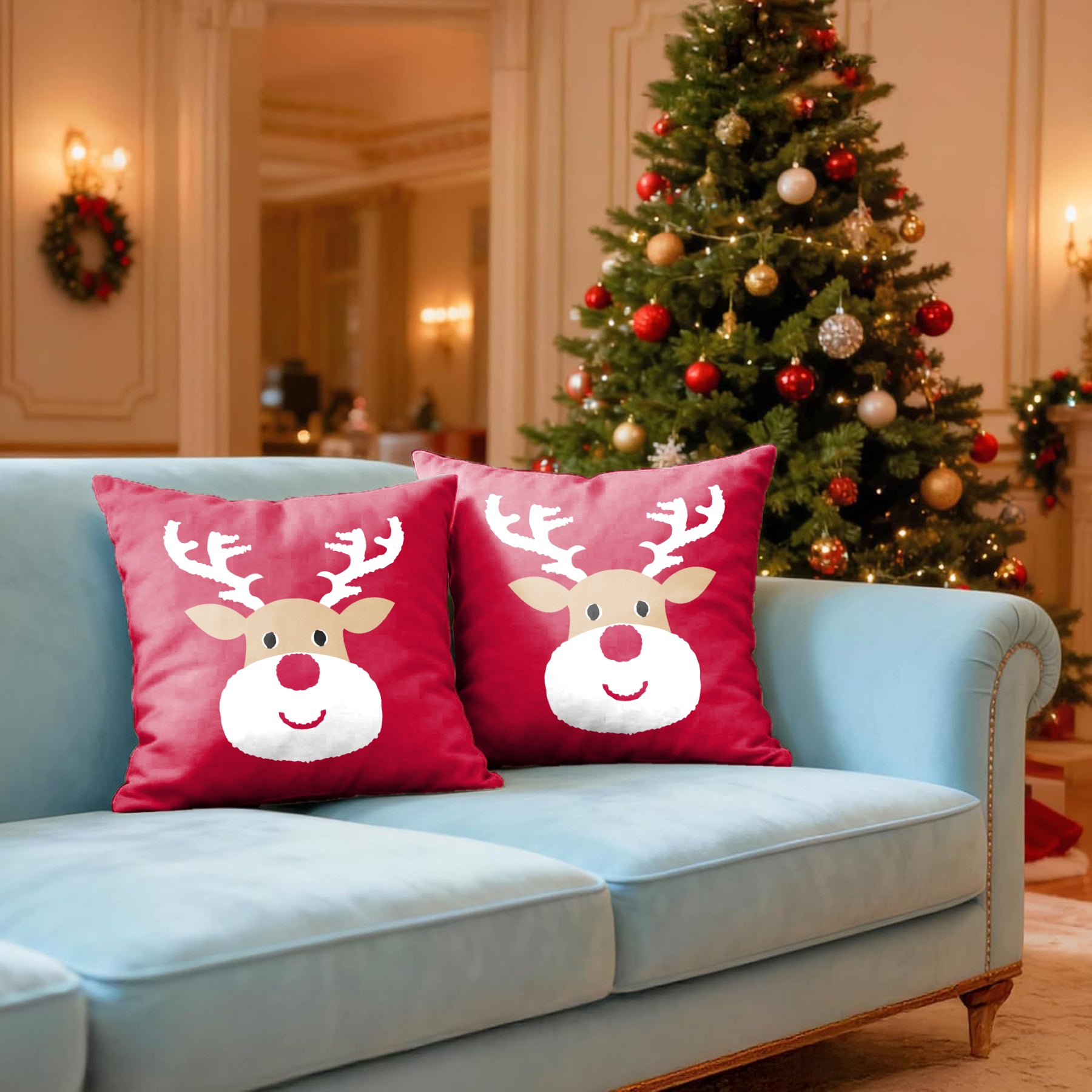 CHRISTMAS RUDOLPH REINDEER CUSHION COVER (Pack of 2)