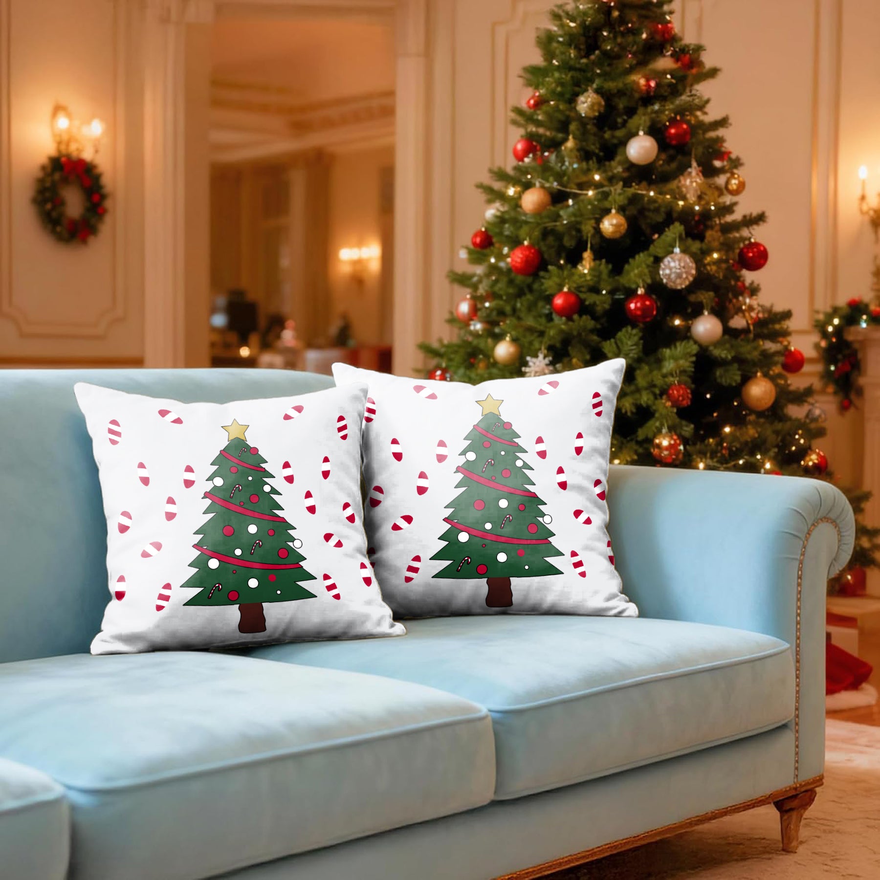 CHRISTMAS TREE & CANDY CANE CUSHION COVER (Pack of 2)
