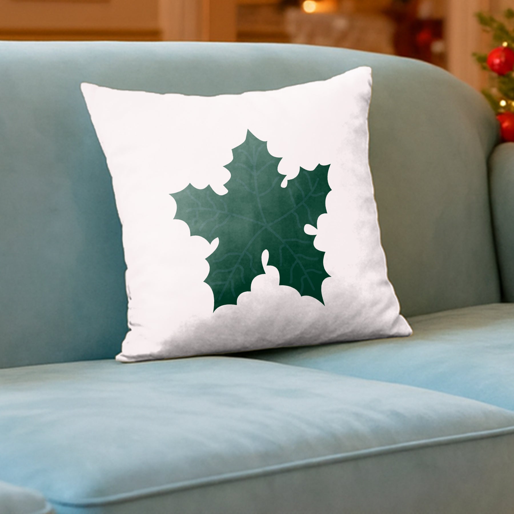 CHRISTMAS GREEN HOLLY LEAF MINIMAL CUSHION COVER (Pack of 2)