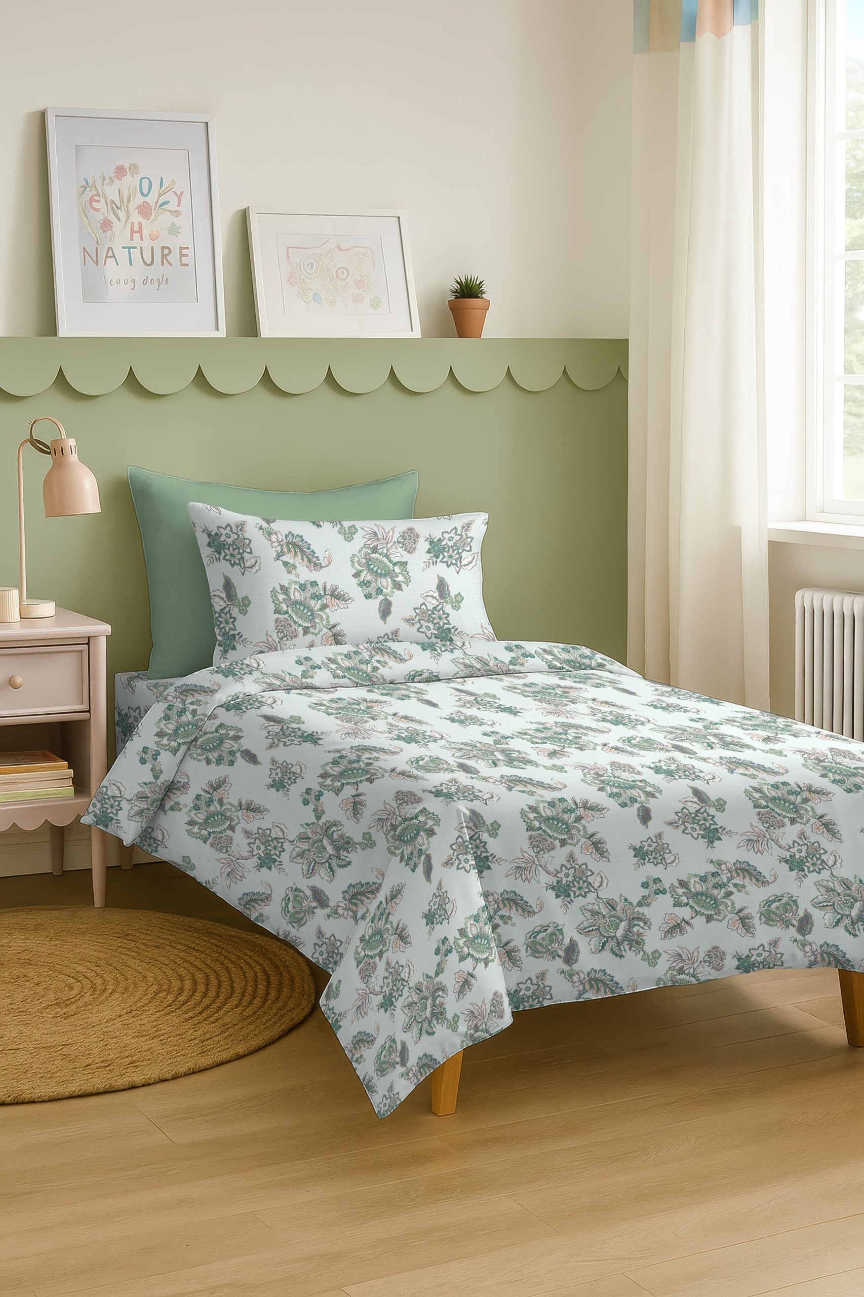 ANZIO LIGHTGREEN BEDSHEET WITH PILLOWCOVER