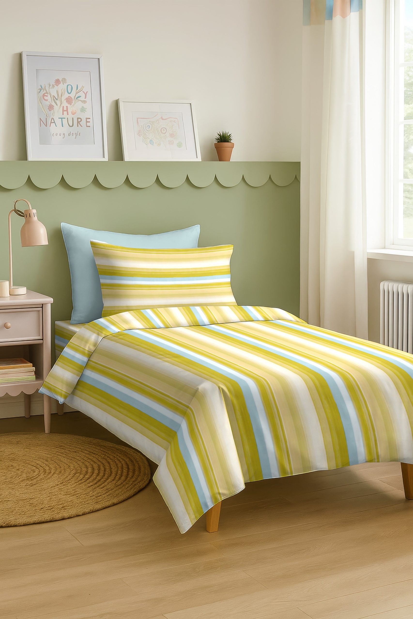 ALVIN STRIPES LEMON BEDSHEET WITH PILLOWCOVER