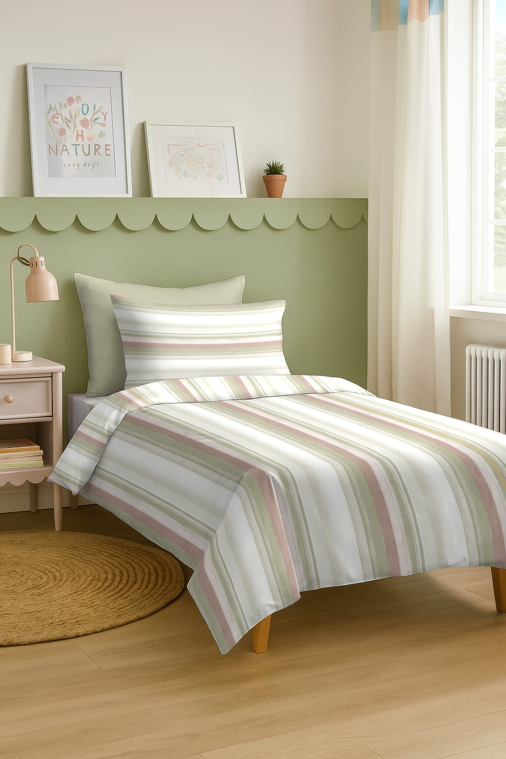 ALVIN STRIPES LIGHTGREEN BEDSHEET WITH PILLOWCOVER