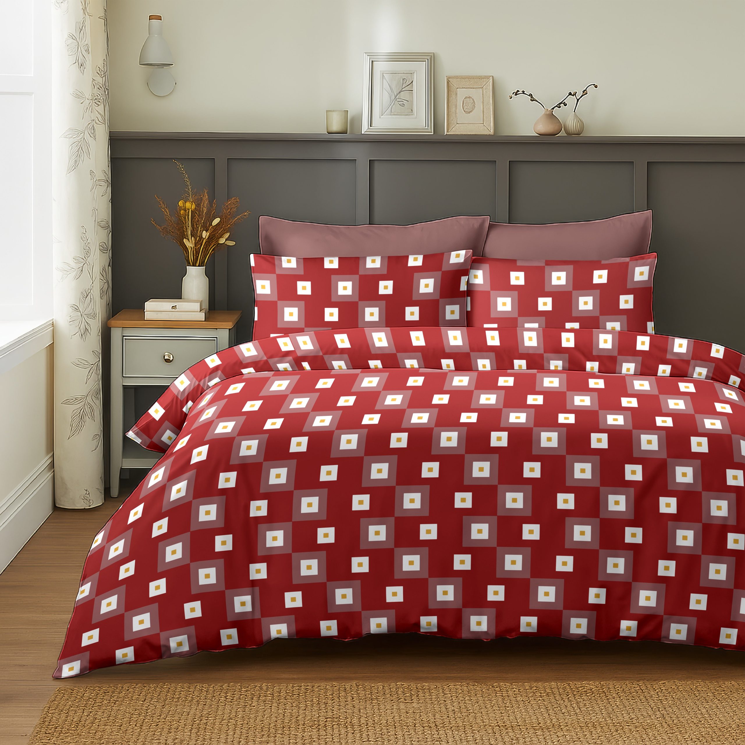 VENICE RED BEDSHEET WITH PILLOWCOVER