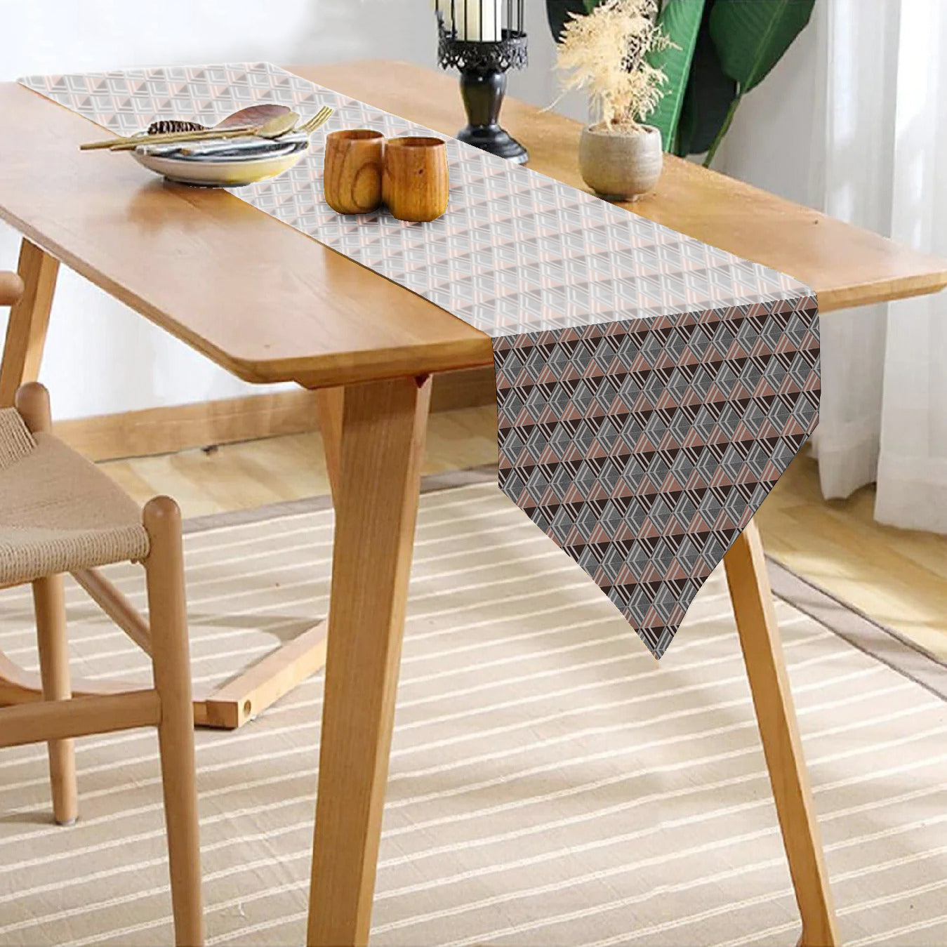 ILLUSION TABLE RUNNER MULTI TRIANGLE TERRACOTTA/COFFEE MATTY (12X72 INCH) DIGITAL PRINTED