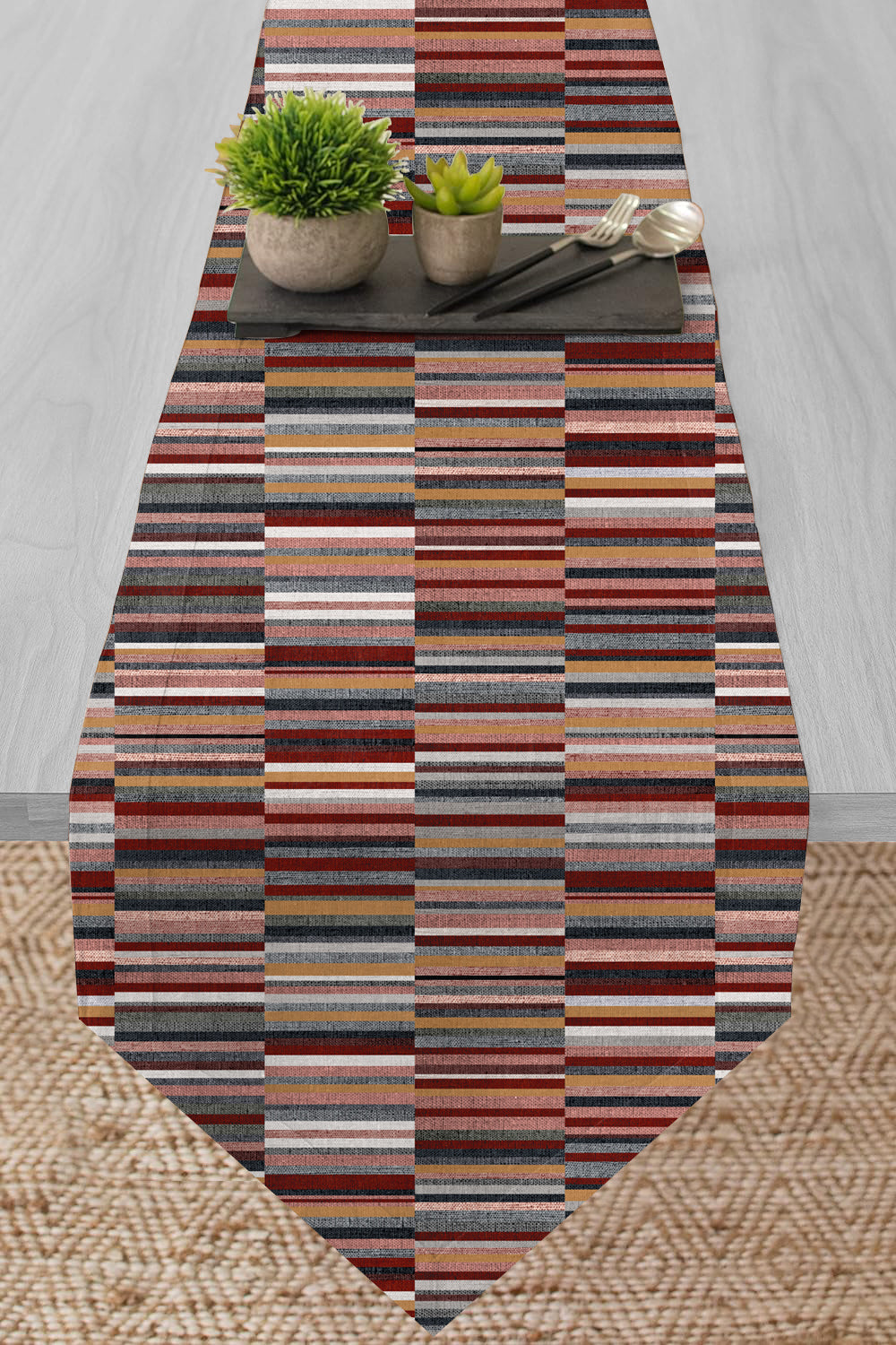 tablerunner2_66d0df96-ad5b-45cc-bf66-6ffbe82aa36b.jpg ILLUSION TABLE RUNNER DASH RED/CAMEL MATTY DIGITAL PRINTED